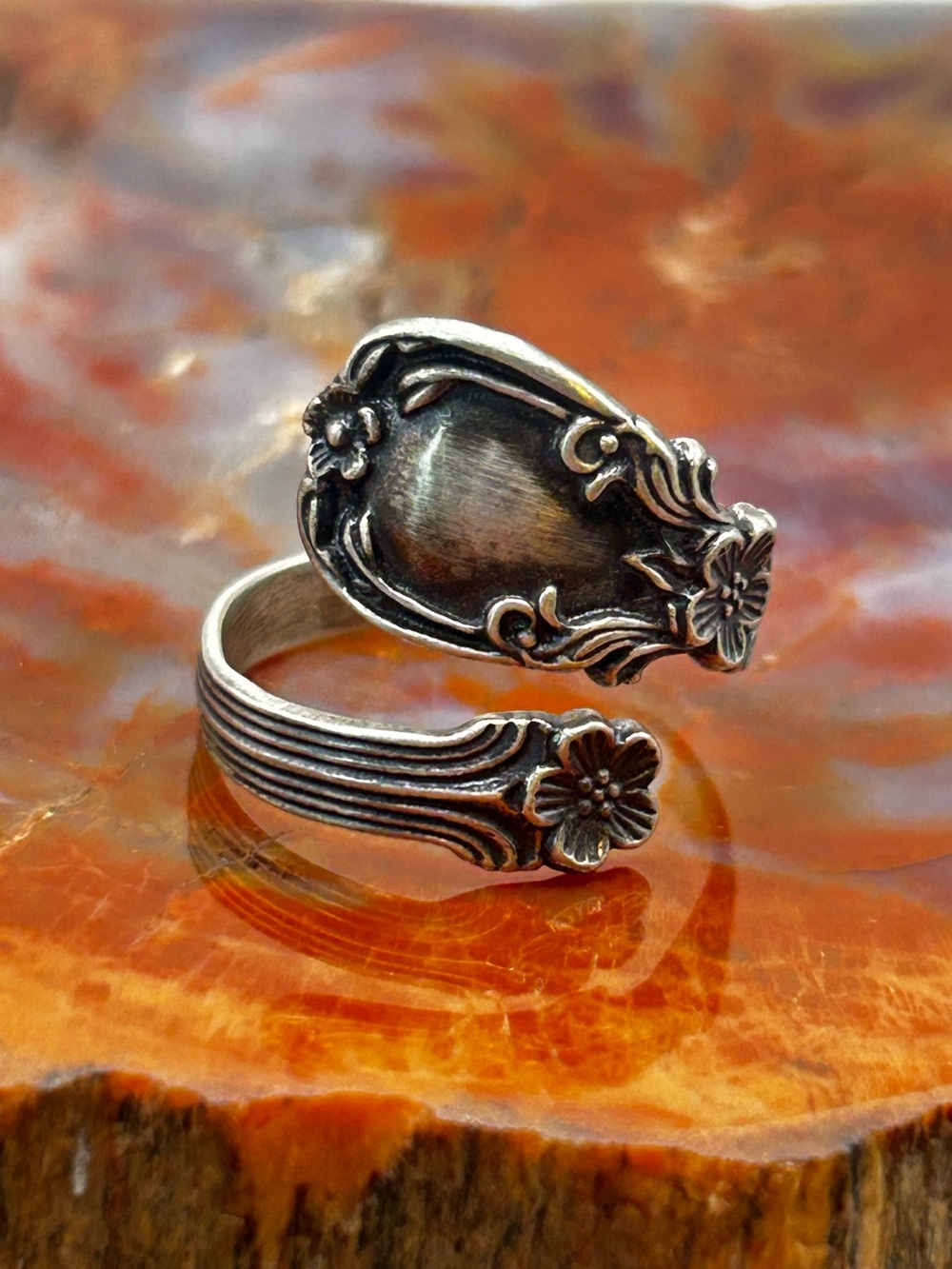 Vintage Sterling Silver Flatware Ring - Size 8.5 (slightly adjustable)